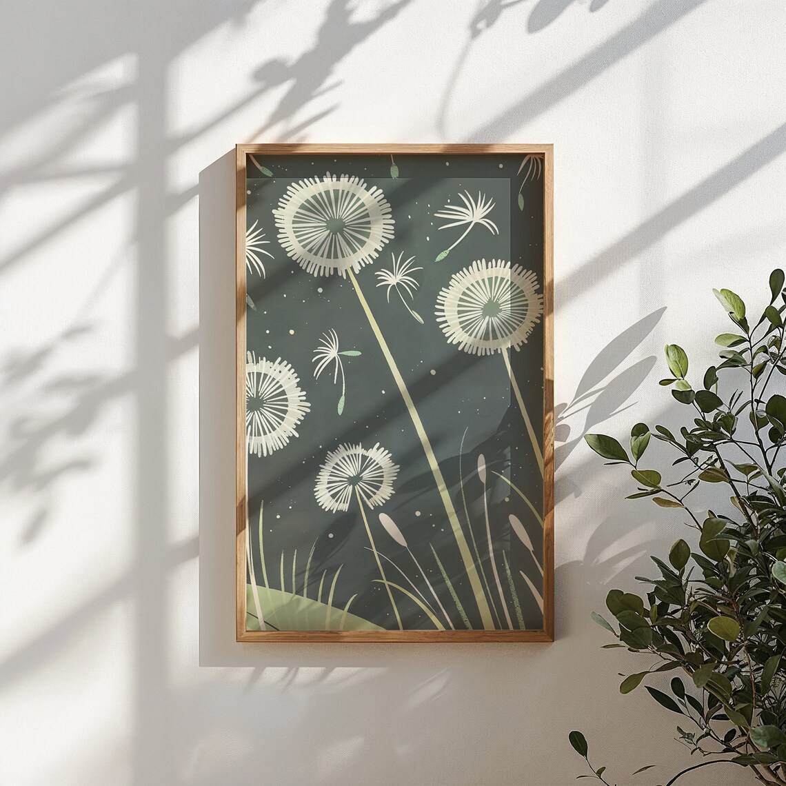 Dandelion Seed Head Night Garden Botanical Dark Green Wall Art Poster - Image 4