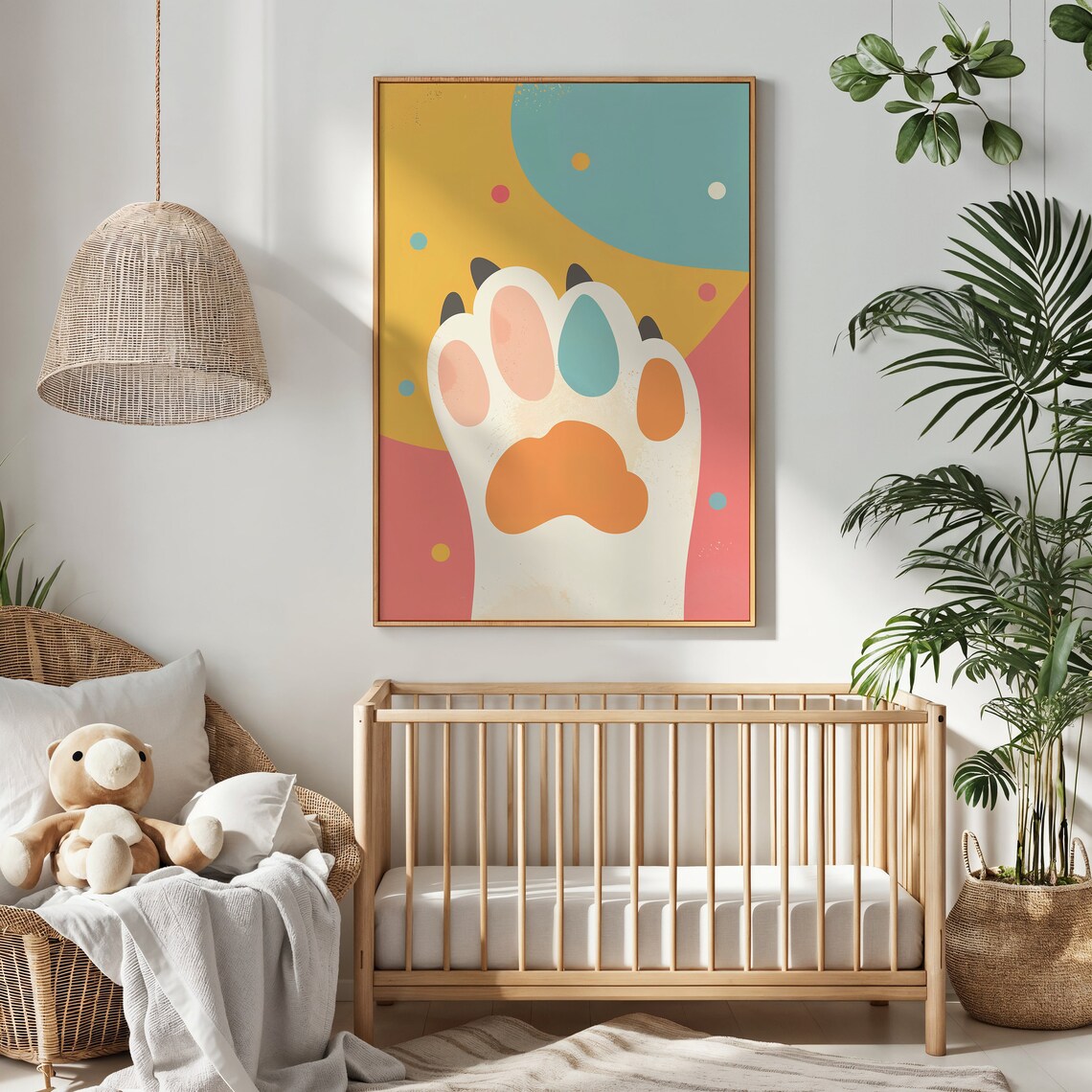 Colorful Paw Prints Nursery Art Print, Playroom Decor - Image 2