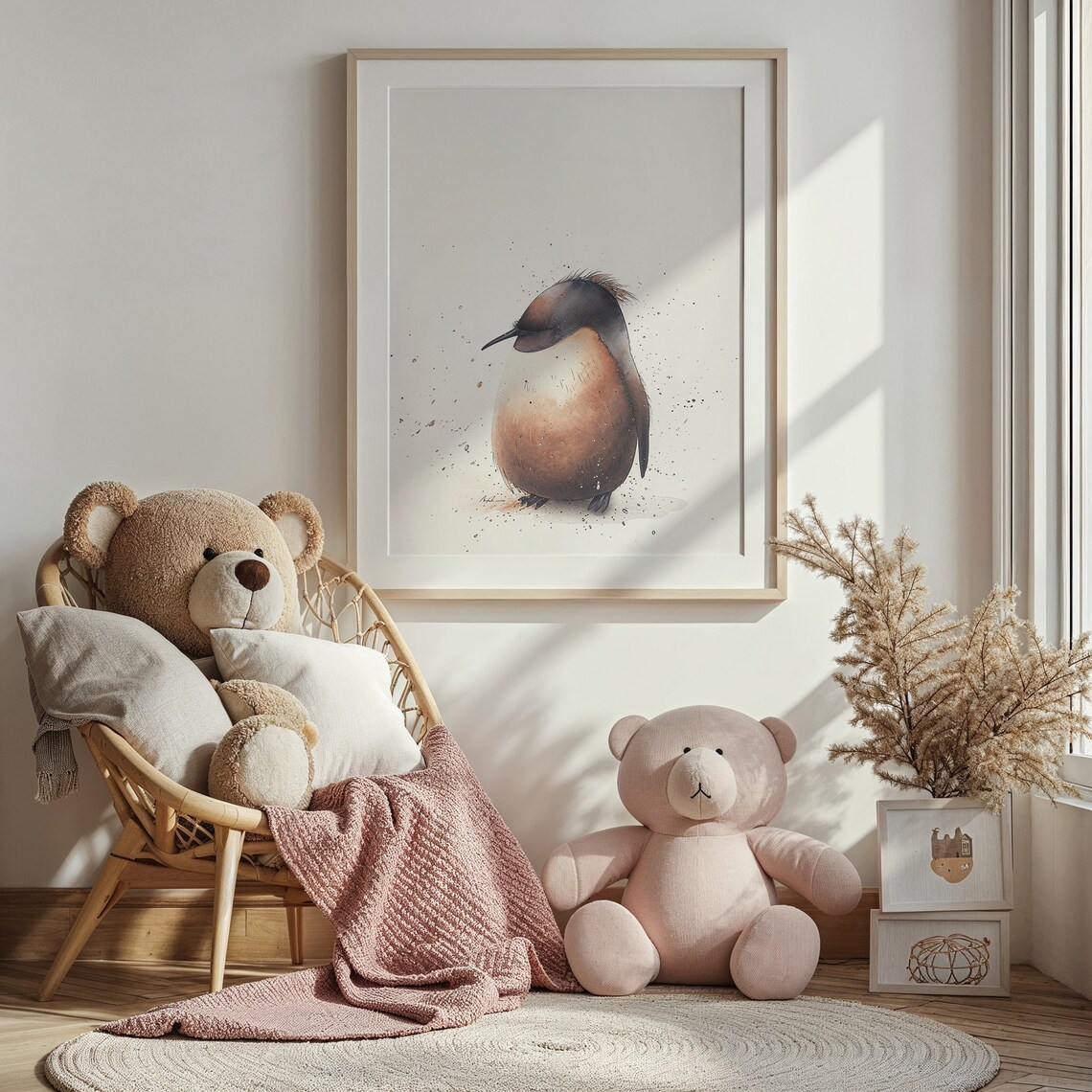 Baby Penguin Watercolor Fluffy Neutral Nursery Kids Room Animal Poster - Image 4