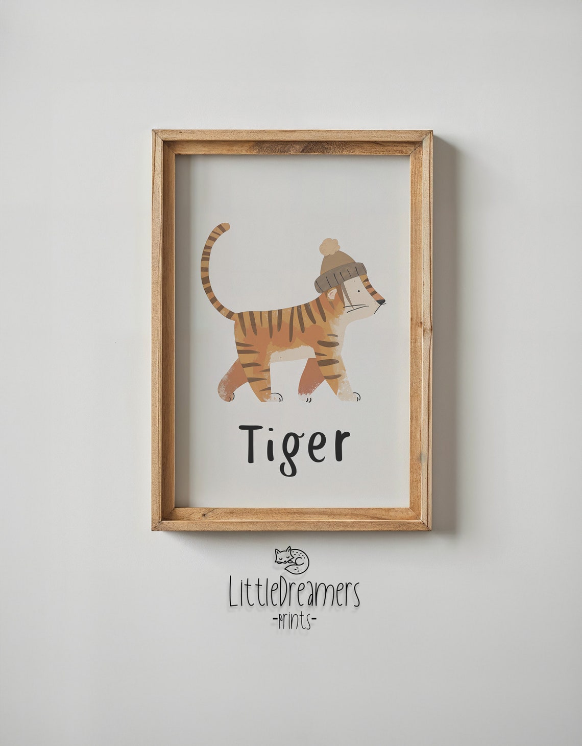 Tiger Wearing Pom Beanie Hat White Kids Nursery Bedroom Art Poster - Image 6