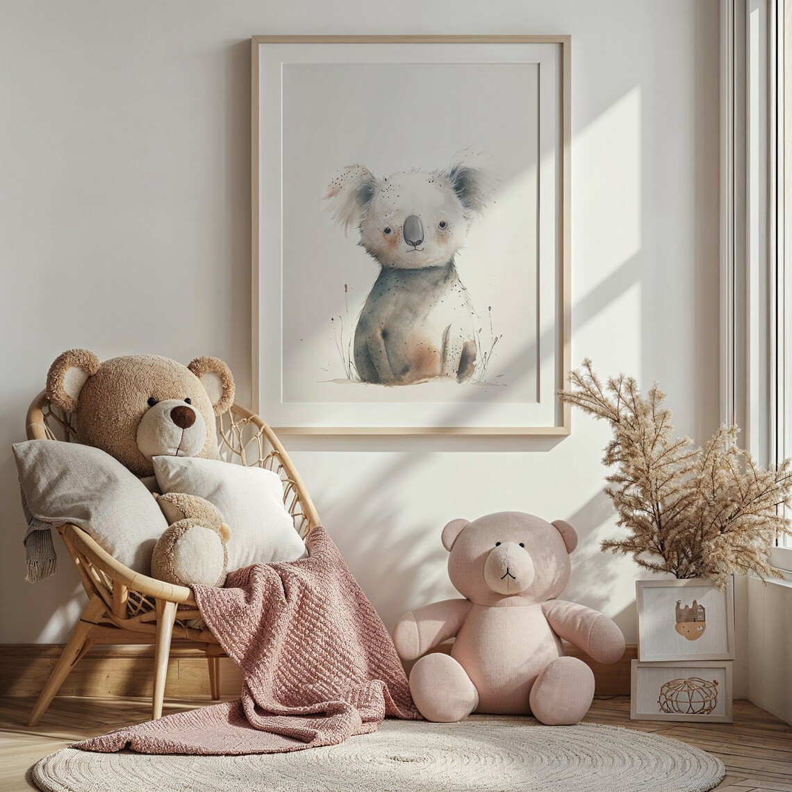 Baby Koala Watercolor Nursery Poster Soft Gray Neutral Tones Kids Art - Image 3