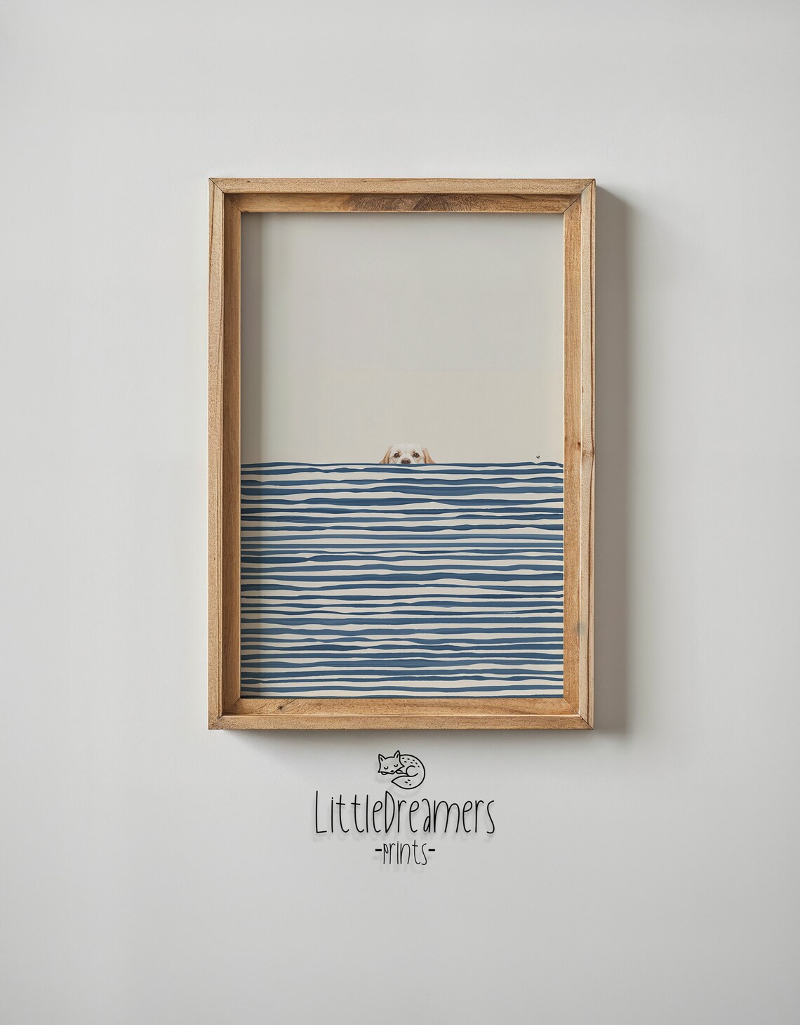 Peeking Puppy, Navy Stripes Nursery Art Print
