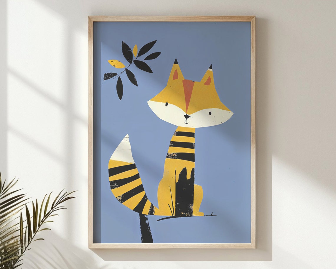 Stylized Yellow Fox On Blue Background Nursery Kids Room Animal Poster - Image 6