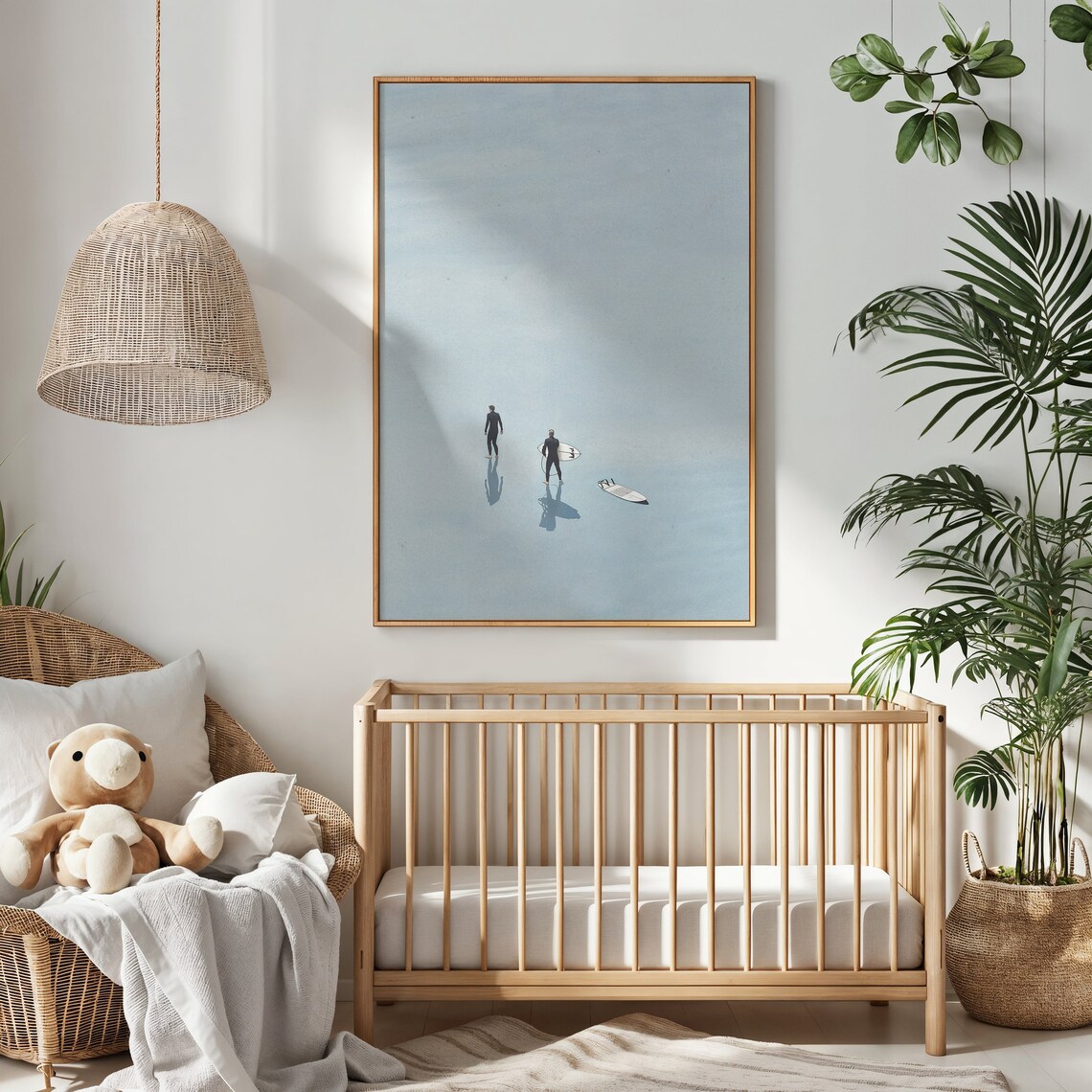 Three Surfers Aerial Beach Walk Minimalist Coastal Fine Art Poster - Image 2