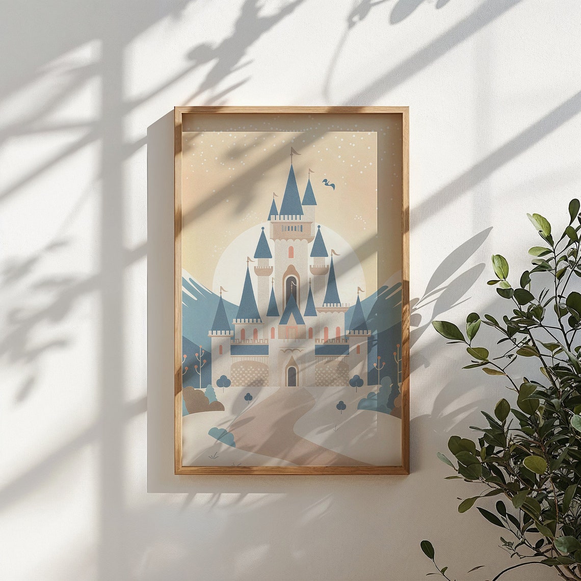 Blue Roofed Fairytale Castle Under Full Moon Winding Path Kids Poster - Image 4