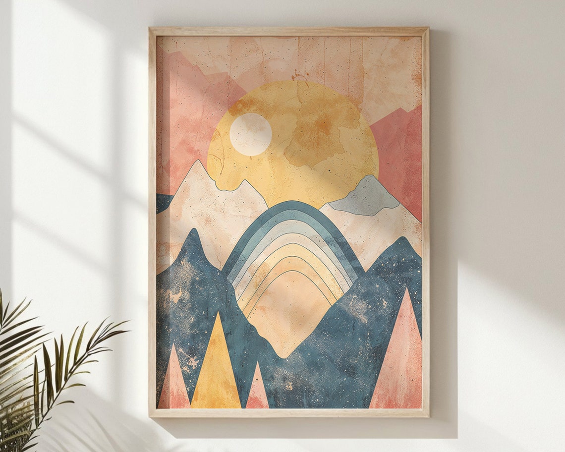 Abstract Mountain Sunrise Wall Art Print Geometric Landscape Nursery Decor Kids Room Poster Modern Boho Decor Gift - Image 6