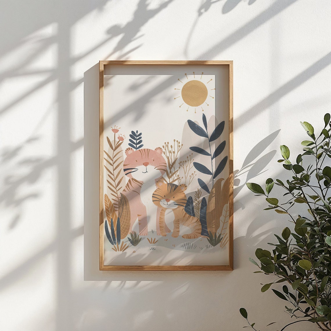 Tiger And Cub Nursery Poster Sun Grassland Playful Kids Room Art - Image 3