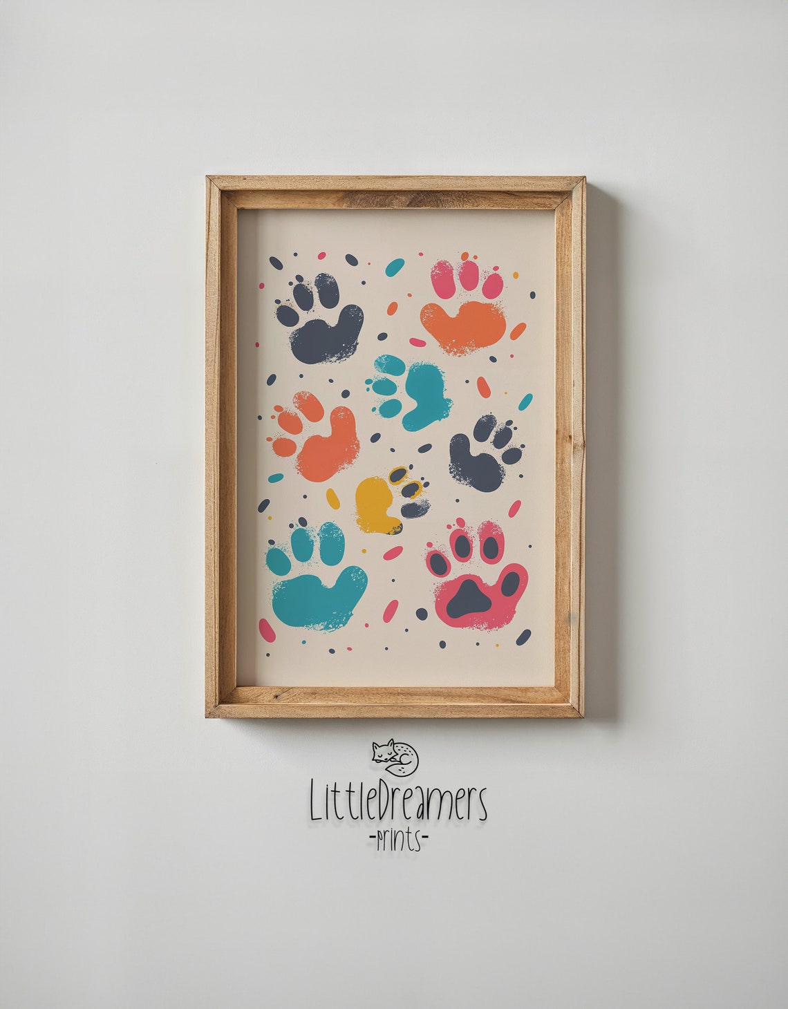 Watercolor Paw Prints Splash Cream Background Kids Nursery Art Poster - Image 6