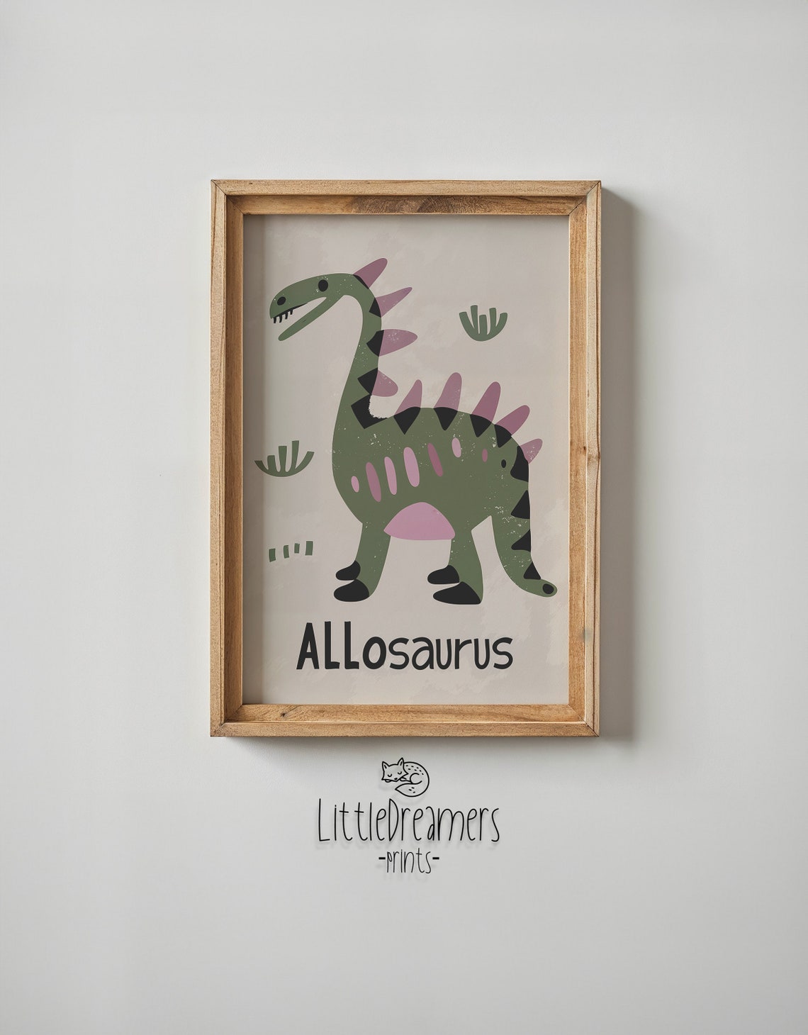 Allosaurus Abstract Green Pink Dinosaur Educational Nursery Poster - Image 6