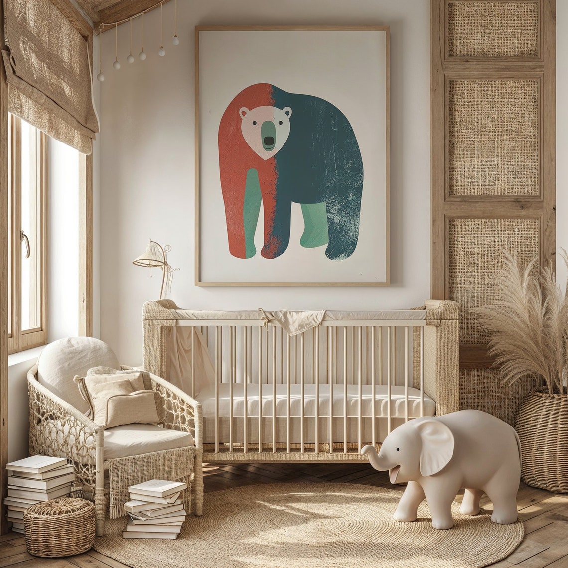 Modern Polar Bear Rust Red And Teal Minimalist Kids Wall Art Poster - Image 4