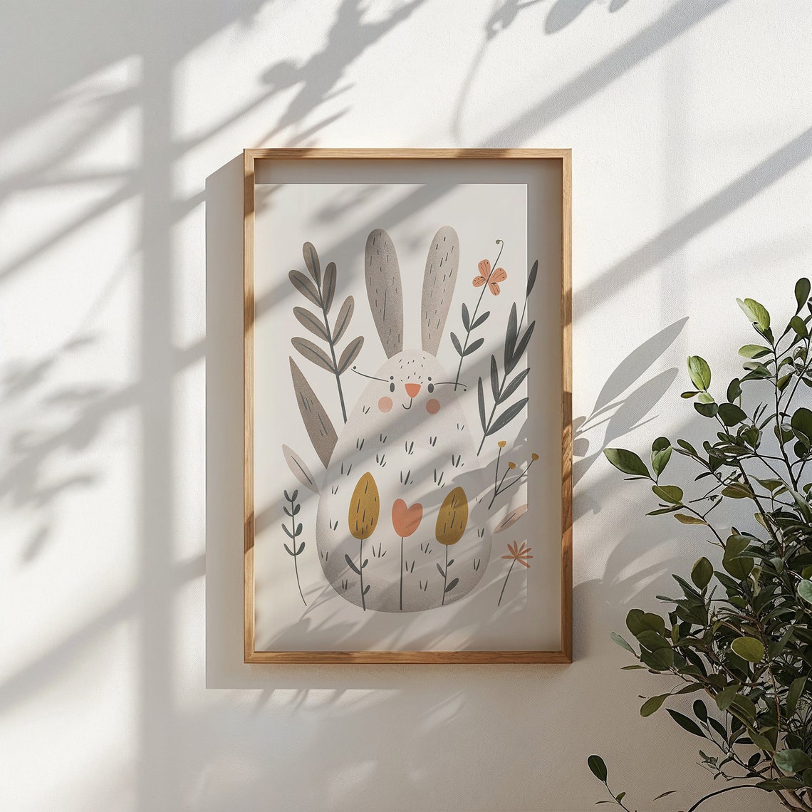 Smiling Chubby Bunny Modern Floral Garden Nursery Wall Art Poster - Image 6