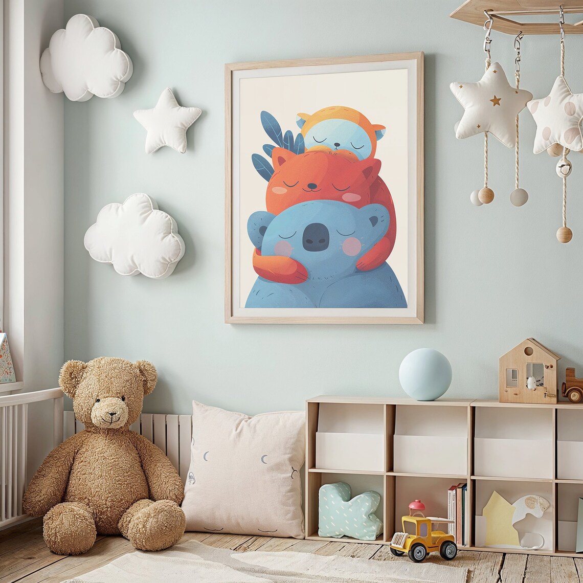 Cuddly Animals Hug Nursery Poster, Baby Koala Fox Otter - Image 2