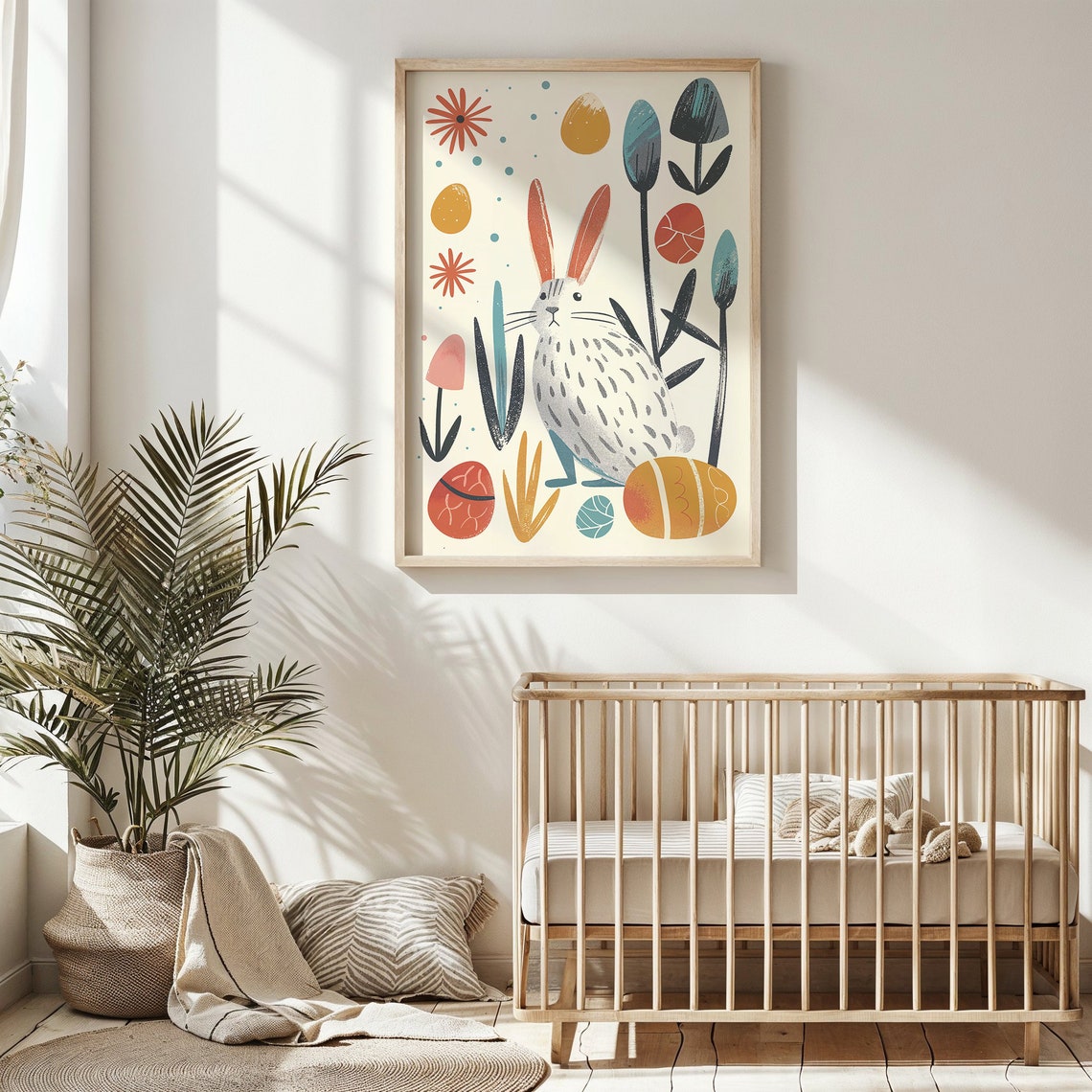 Modern Easter Bunny Decorated Eggs Flat Illustration Kids Room Poster - Image 3