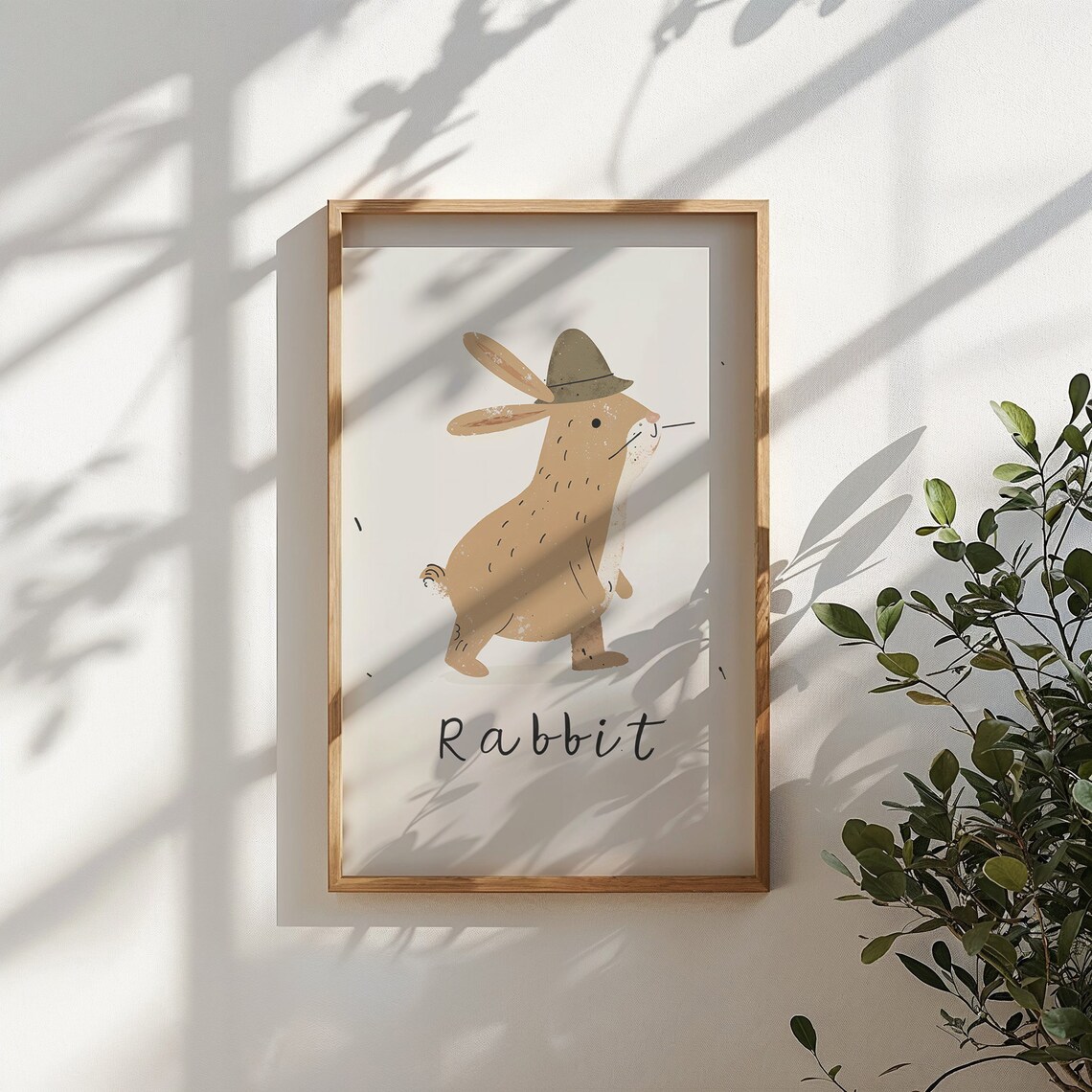 Rabbit Wearing Hat Cream Background Kids Nursery Bedroom Art Poster - Image 3