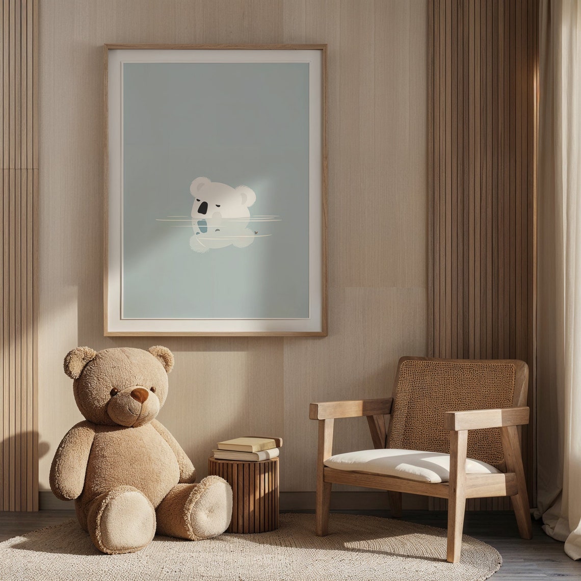 Sleepy Koala Floating Calm Blue Water Minimalist Nursery Wall Poster - Image 6