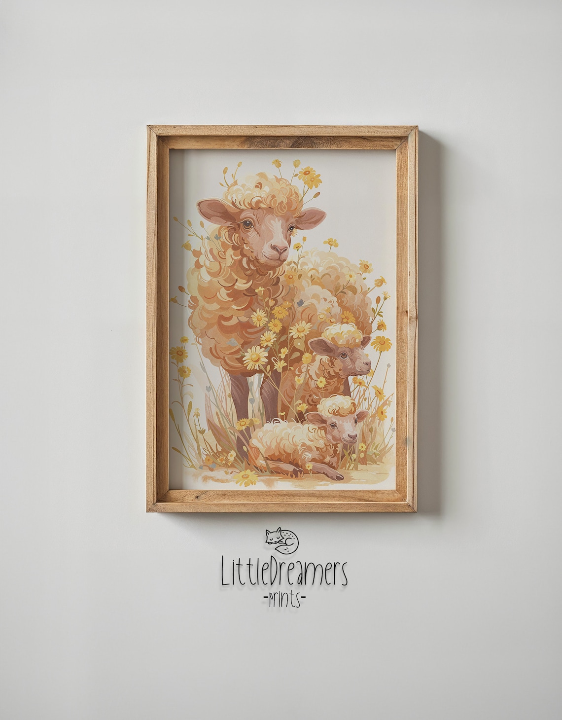 Sheep And Lambs Among Yellow Wildflowers Farm Watercolor Art Print