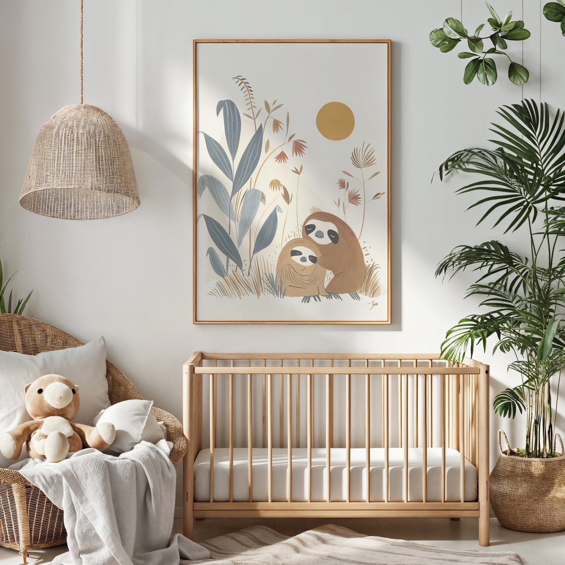 Sloth Family Nursery Poster Sun Warm Botanical Cute Kids Room Art - Image 3