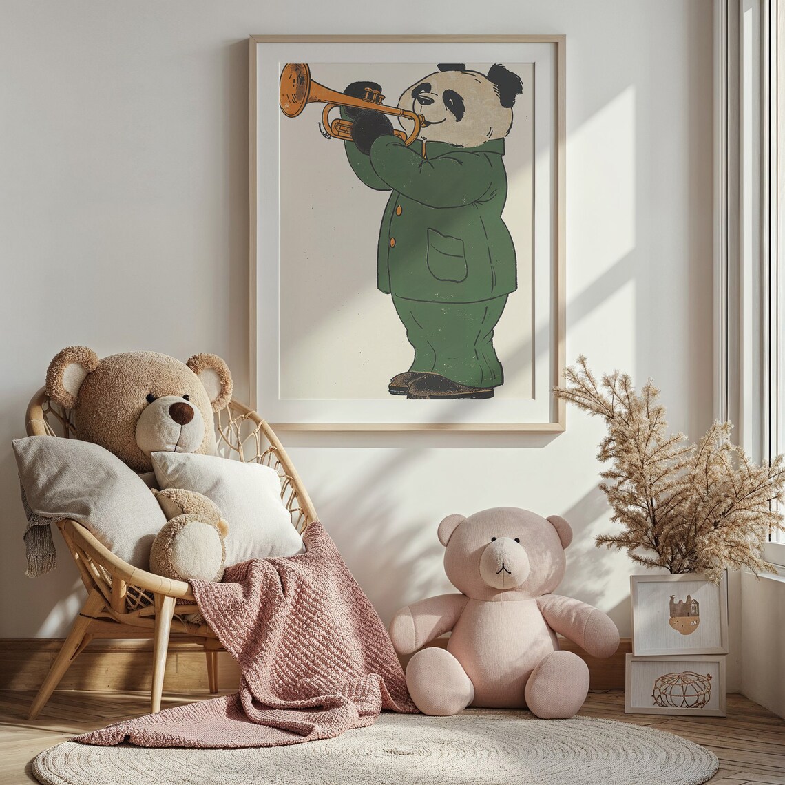 Panda Playing Orange Trumpet Green Suit Kids Music Room Wall Poster - Image 3