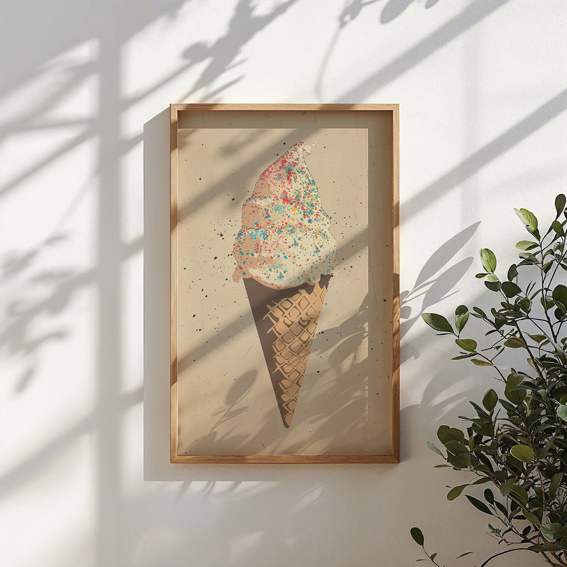 Retro Pink Ice Cream Cone Rainbow Sprinkles Soft Serve Nursery Poster - Image 4