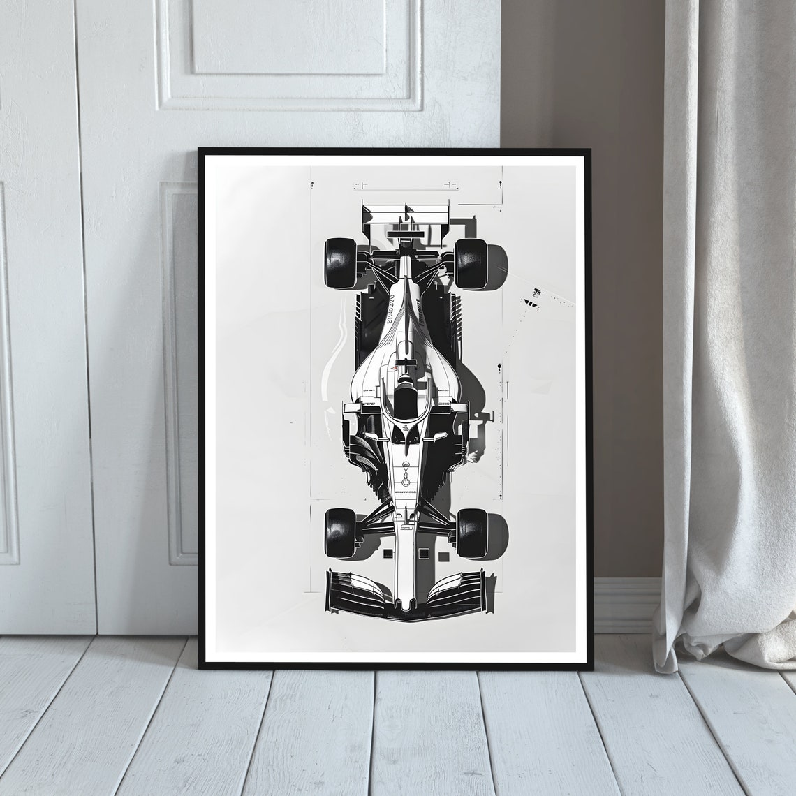 Formula One Race Car Top Down Black White Minimalist Poster Art - Image 2