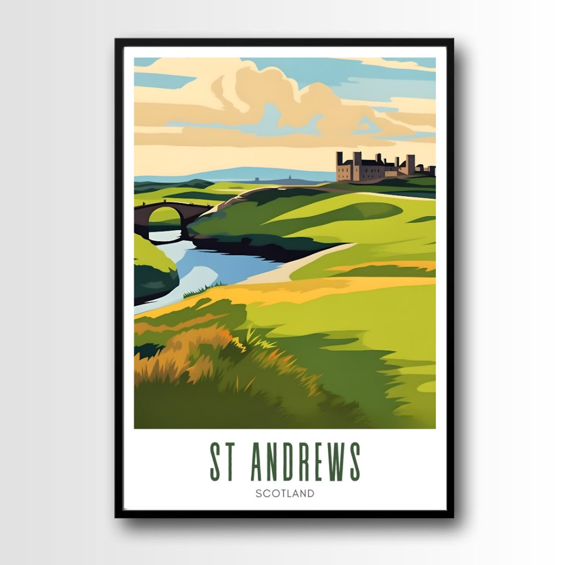 St Andrews Scotland Old Course Bridge Links Golf Travel Poster Art