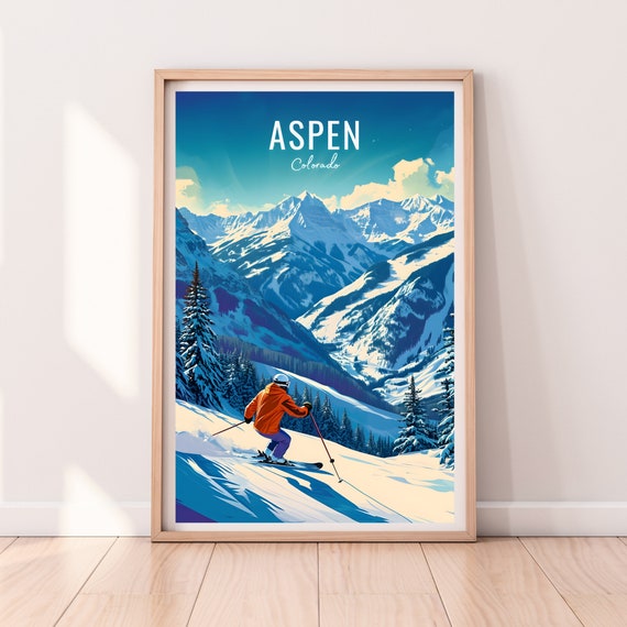 Aspen Travel Poster Aspen Print Colorado Poster Colorado Print Ski Print Aspen Wall Art Ski Gift Skiier