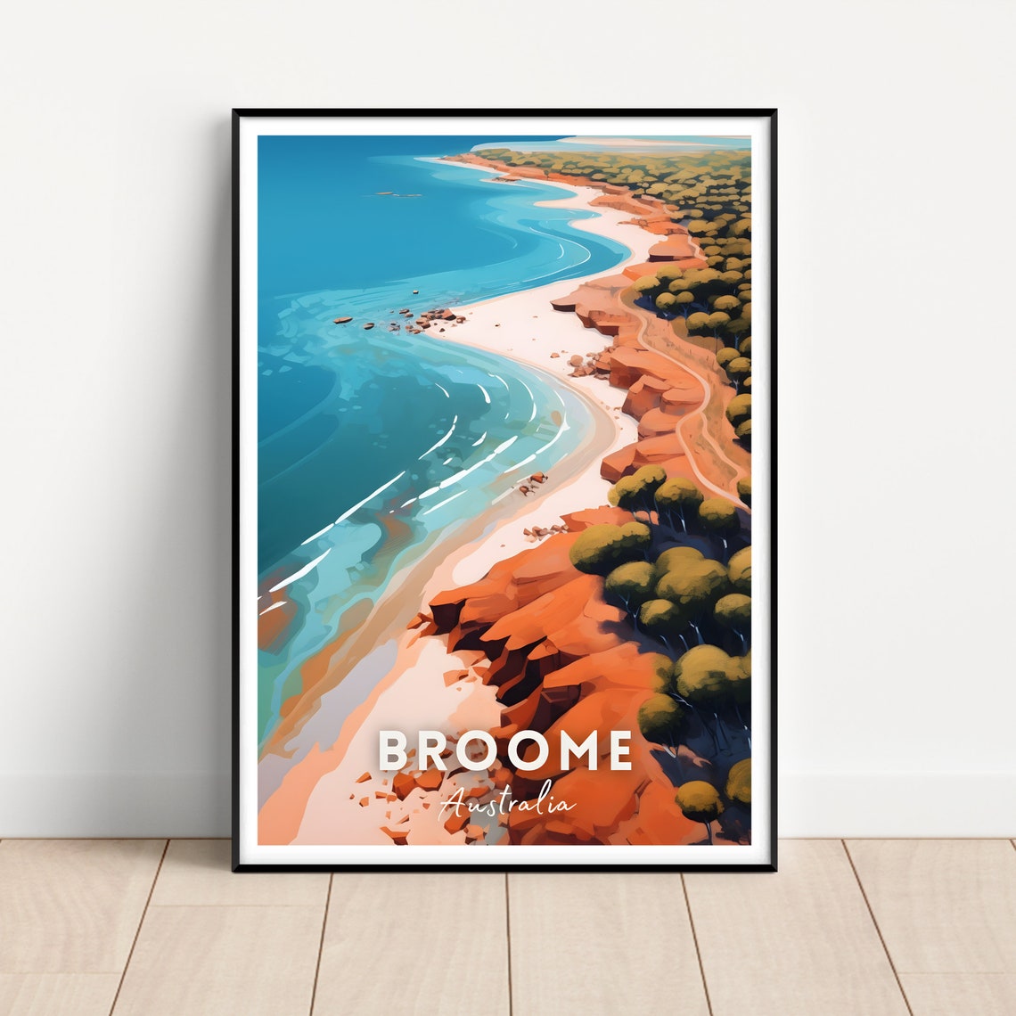 Broome Australia Dramatic Red Cliffs Aerial Coastline Travel Poster