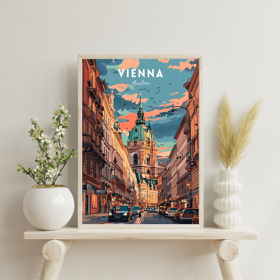 Vienna Austria Baroque Church Dome Street Vintage Travel Poster - Image 2