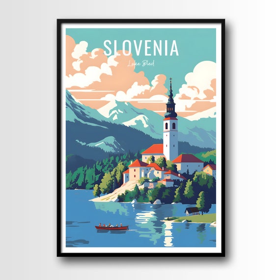 Lake Bled Slovenia Travel Poster, European Wall Art