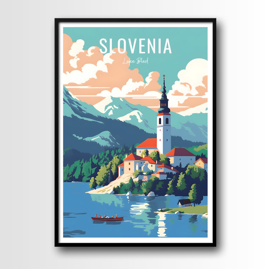 Lake Bled Slovenia Travel Poster, European Wall Art
