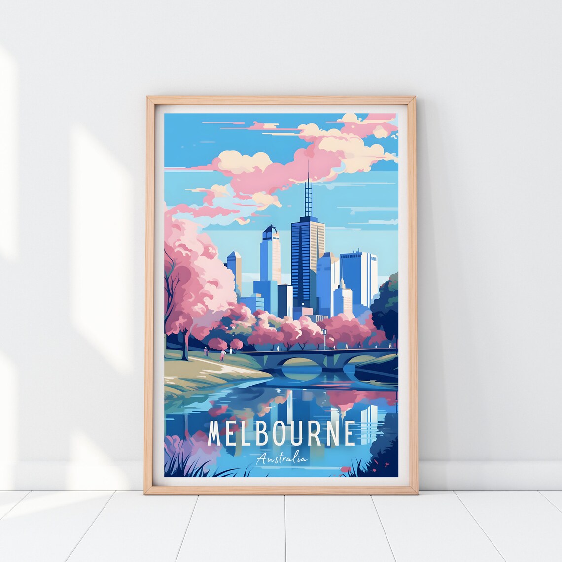 Melbourne Australia City Skyline Cherry Blossom River Travel Poster - Image 2
