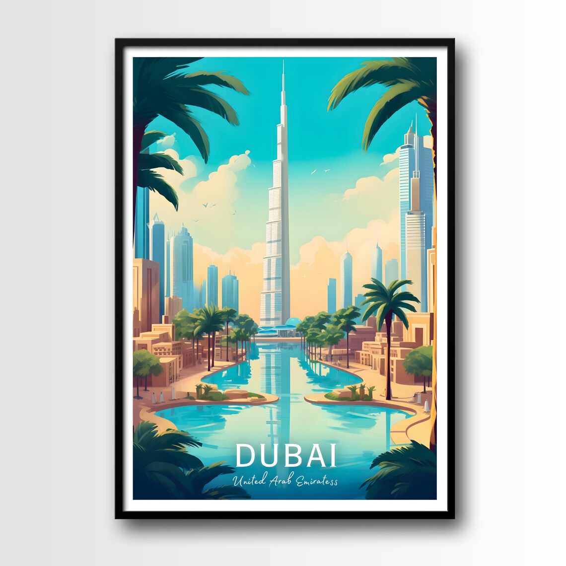 Dubai United Arab Emirates Skyline Burj Khalifa Travel Poster