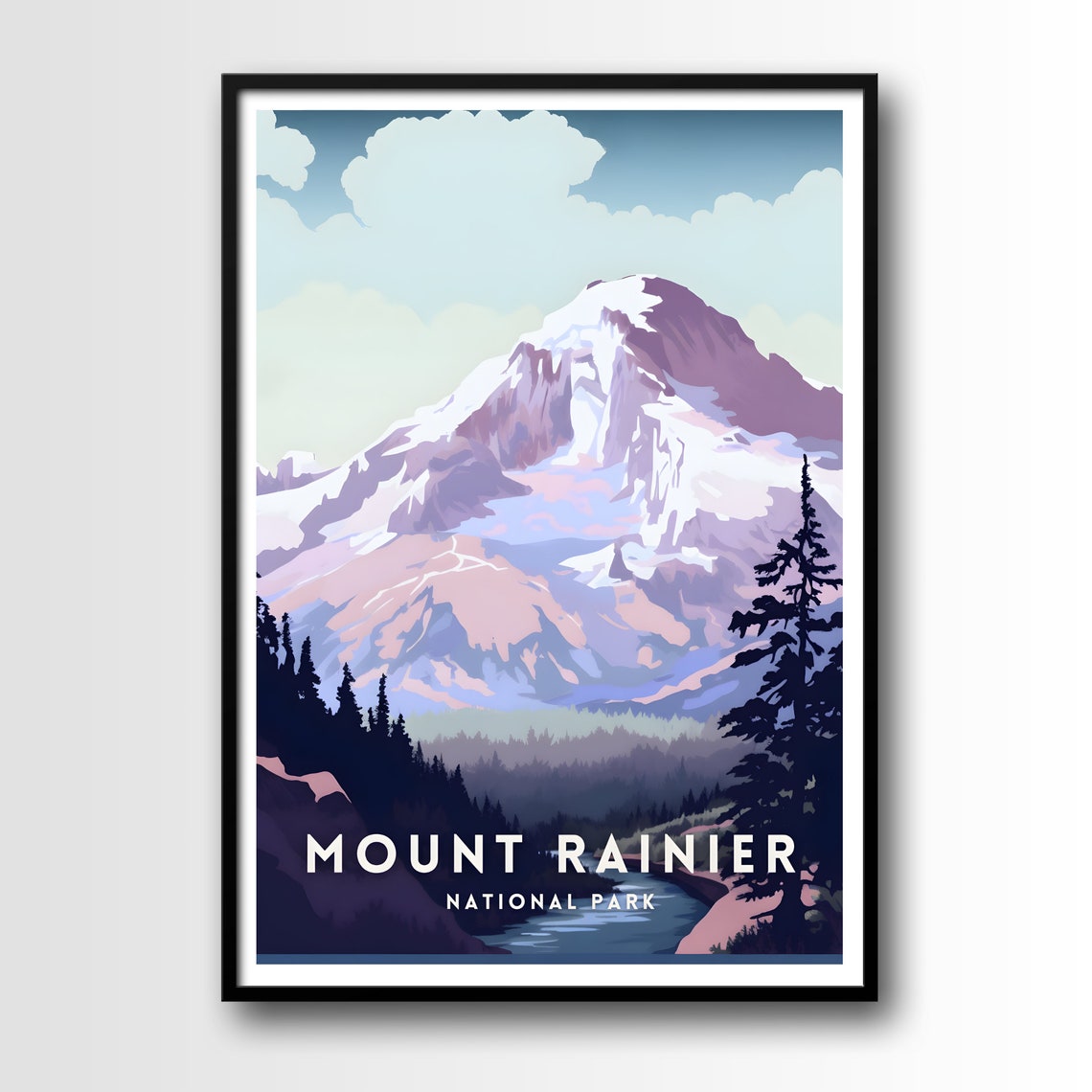 Mount Rainier National Park Scenic Snowy Peak Forest Travel Poster - Image 2