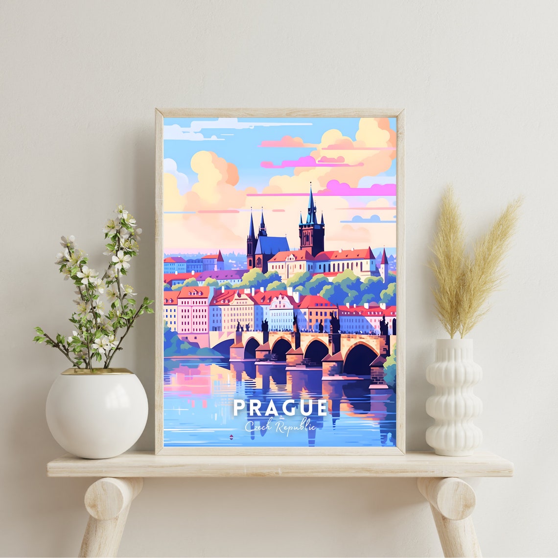 Prague Czech Republic Charles Bridge Scenic Retro Travel Poster - Image 2