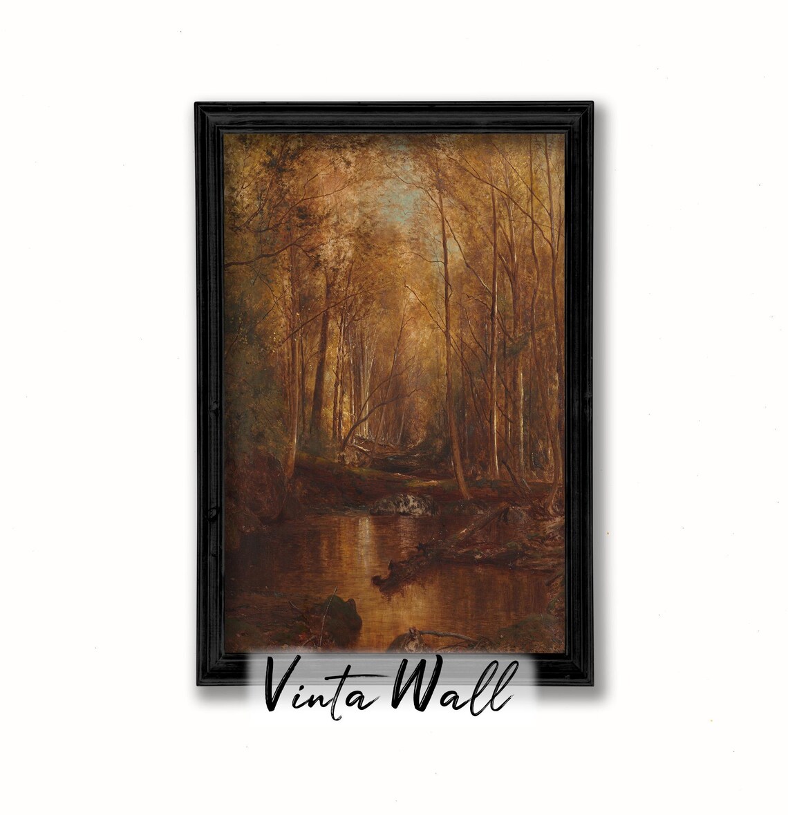 Autumn Forest Stream Vintage Oil Painting Moody Woodland Poster - Image 3