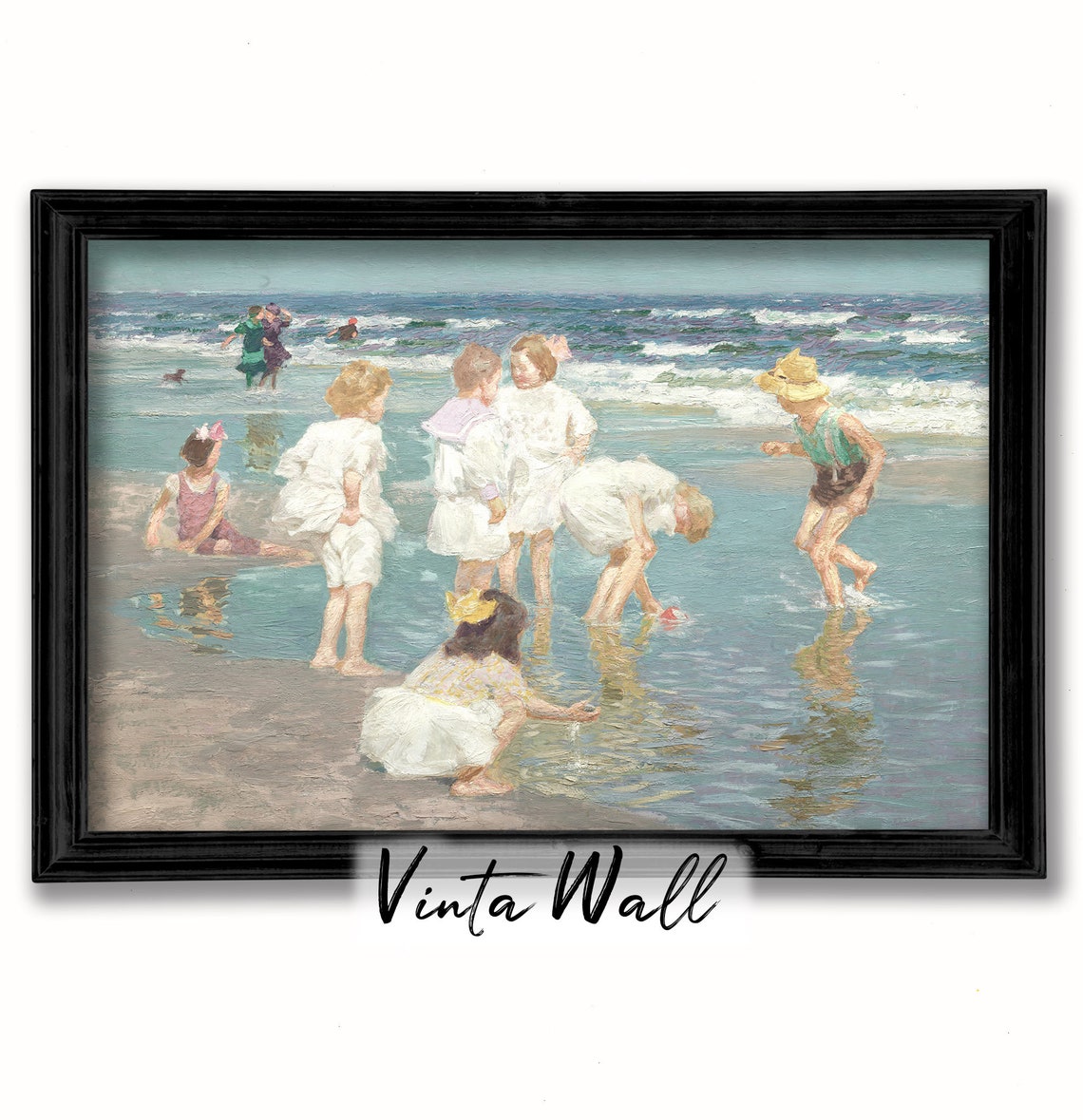 Children Playing at the Seashore Impressionist Beach Day Poster - Image 2