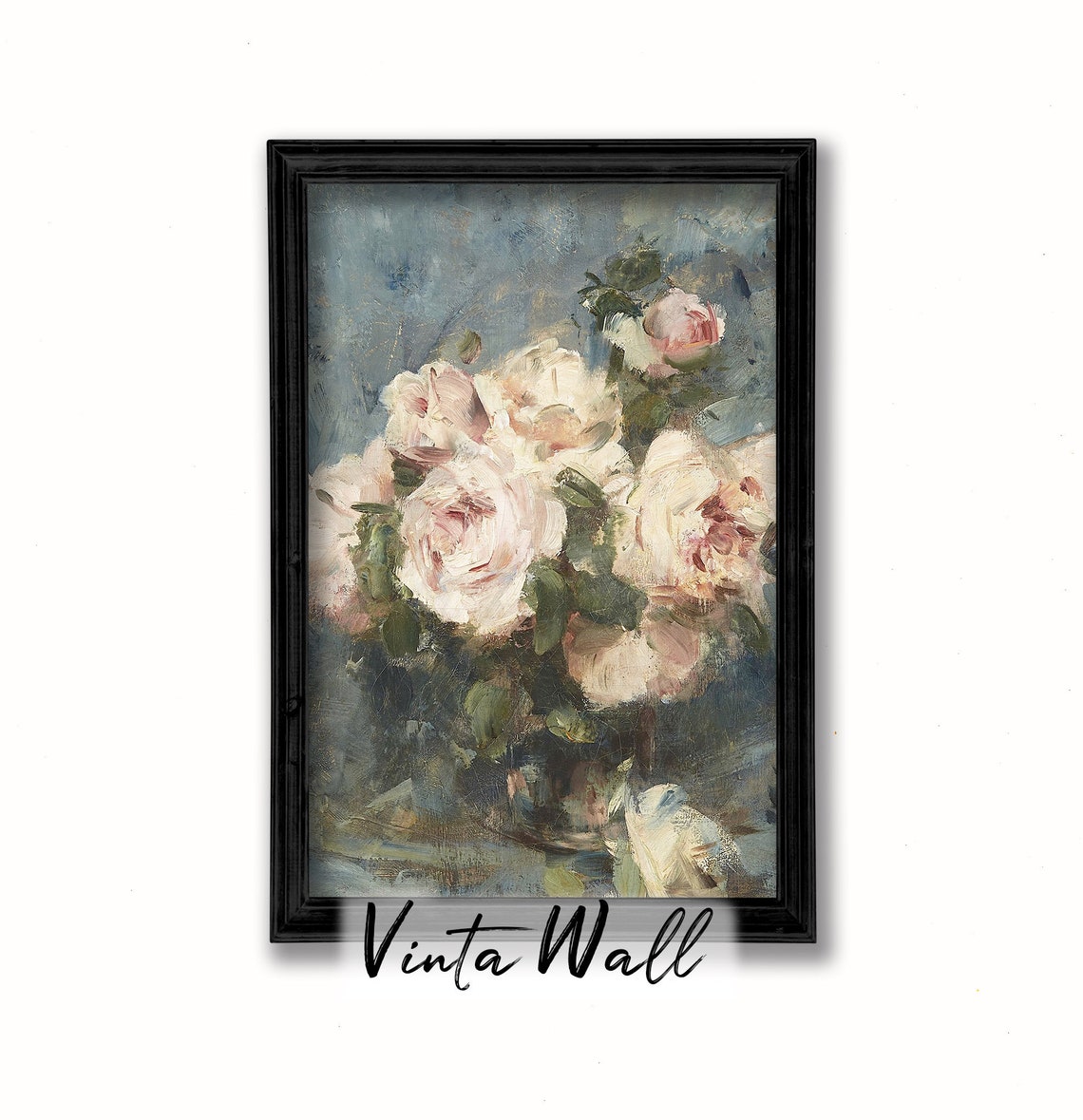 Soft Blush Pink Roses Impressionist Vintage Floral Still Life Poster - Image 2