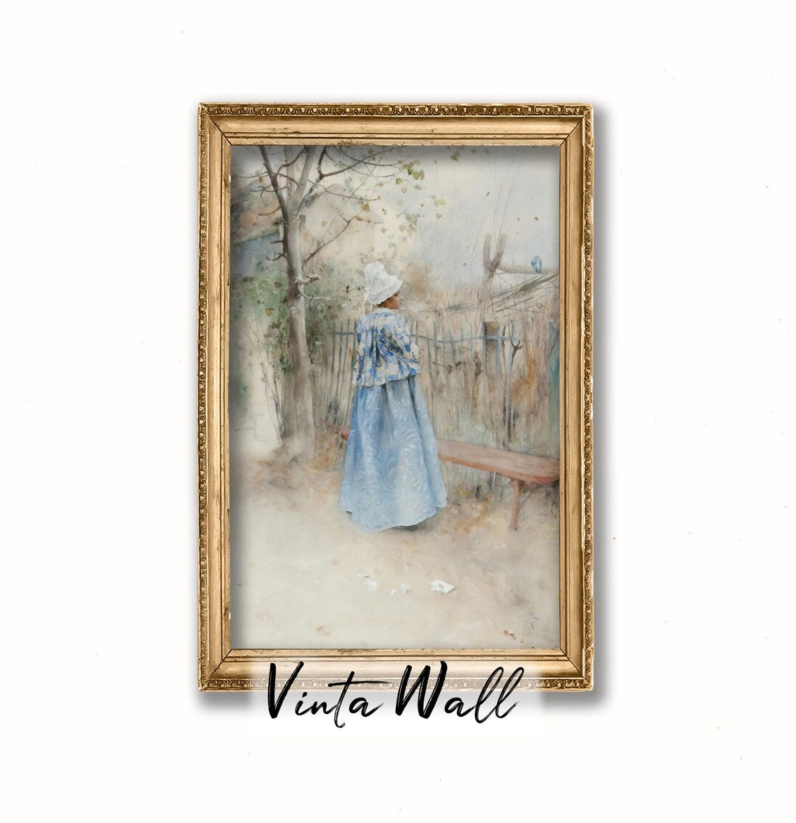Portrait Young Lady Oil Painting Rich Noble Woman Farmhouse Vintage Print Hat Art Country Wall Antique Muted Grey Colours Winter - Image 4