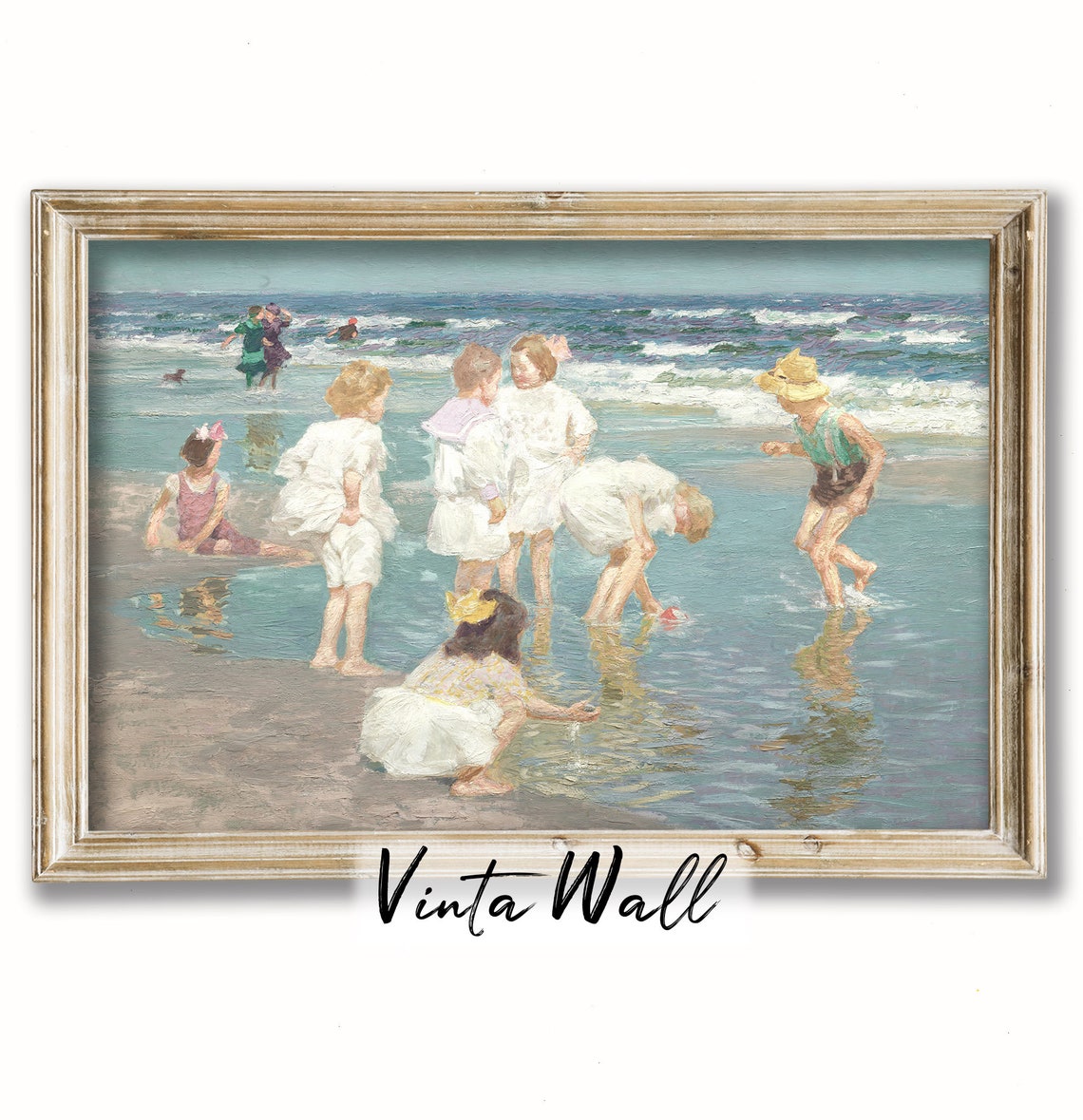 Children Playing at the Seashore Impressionist Beach Day Poster