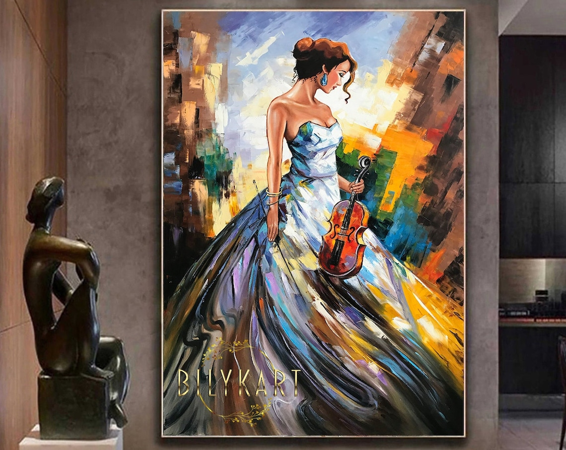 Violin Oil Painting, Modern Abstract Art Print
