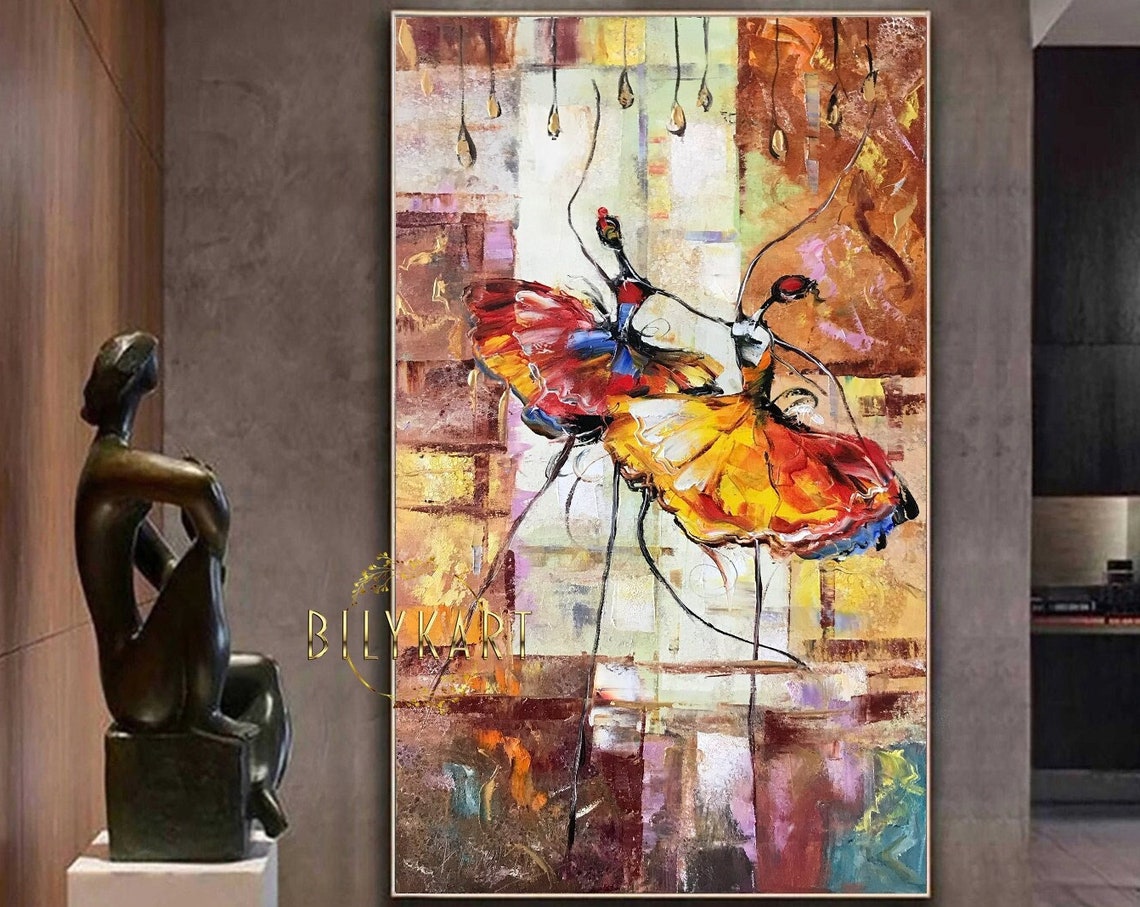 Abstract Ballerinas Red Yellow Tutus Lively Dance Art Poster - Image 2