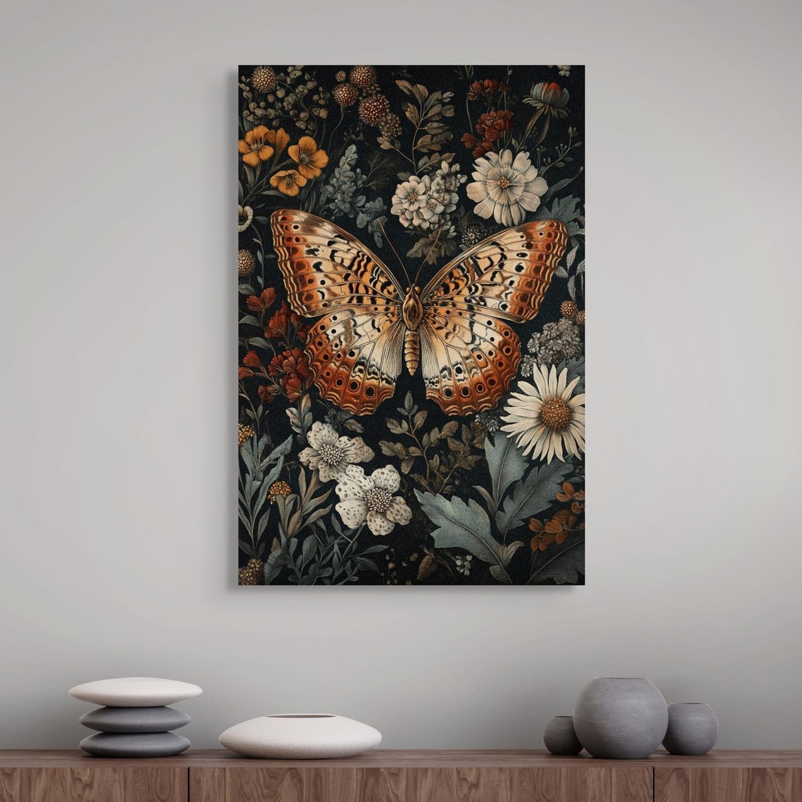 Dark Academia Butterfly Spotted Moth Vintage Botanical Print Poster - Image 3