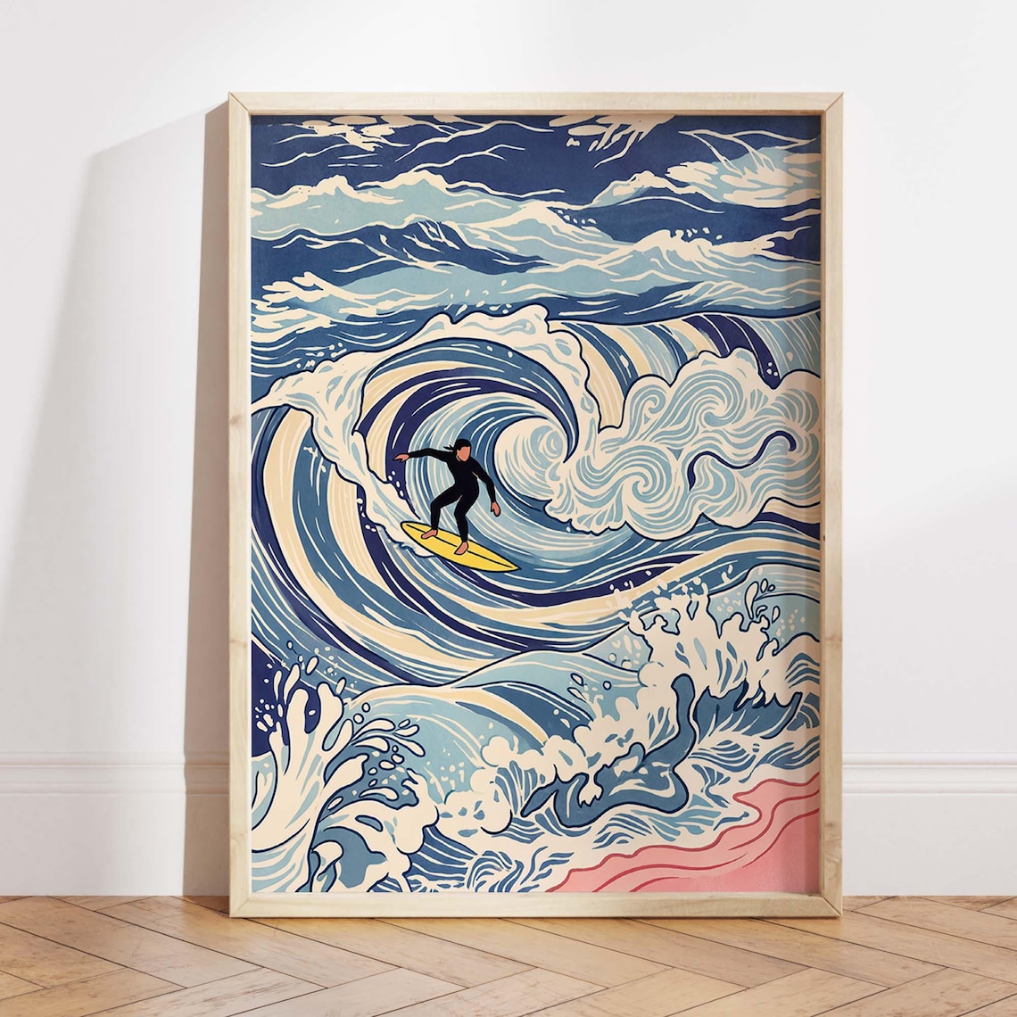 Surfing Wave, Japanese Style Ocean Poster