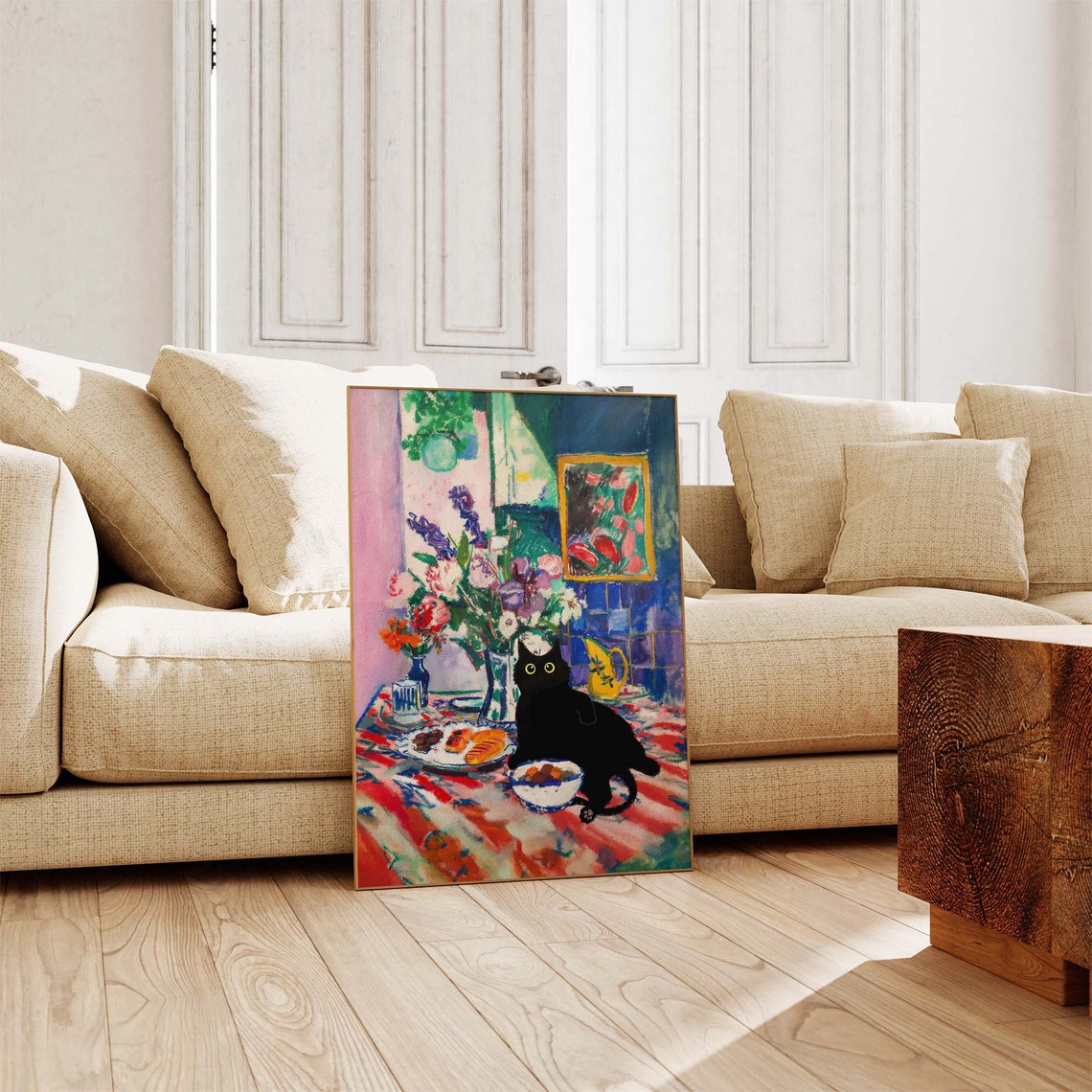 Black Cat In Matisse Inspired Breakfast Still Life With Flowers Poster - Image 3