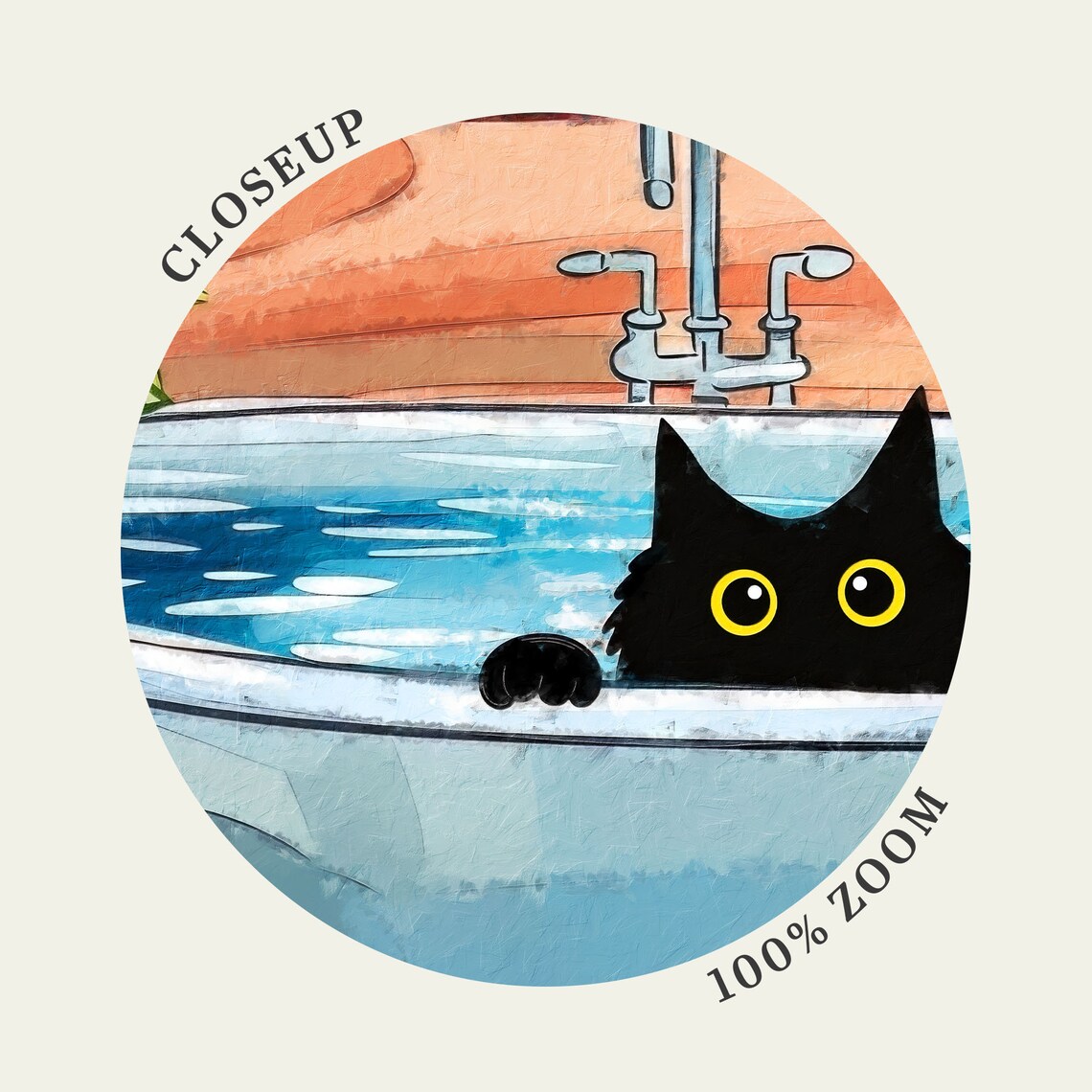 Black Cat Peeking From Bathtub Sunlit Bathroom Plant Art Poster - Image 4