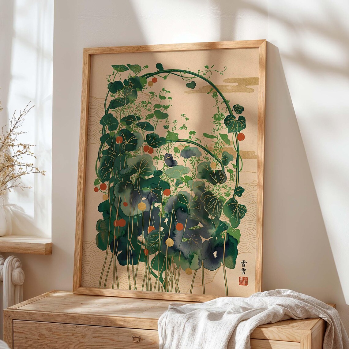 Japanese Botanical Art Print, Asian Garden Decor