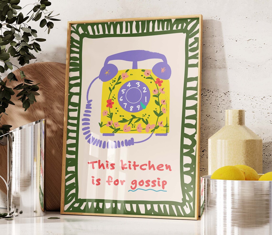 Gossip Poster, Retro Kitchen Phone Wall Art Print