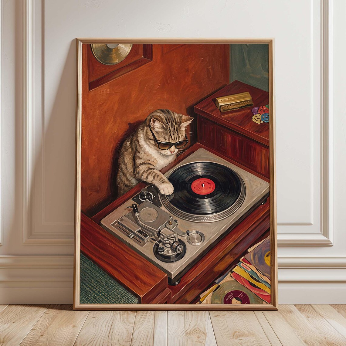 DJ Cat Vinyl Poster, Retro Music Wall Art