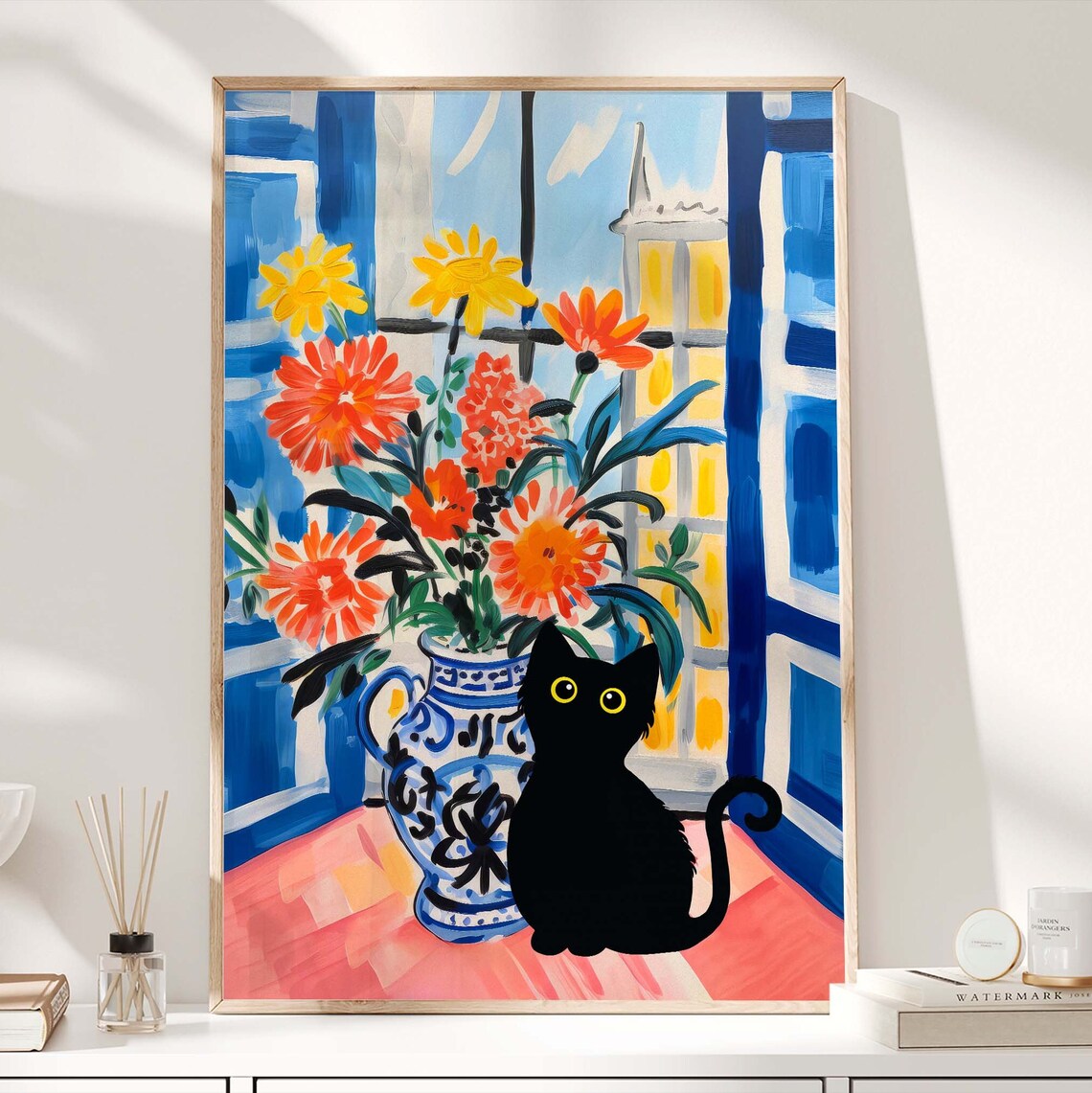Black Cat Matisse-Inspired Floral Cat Poster - Image 3