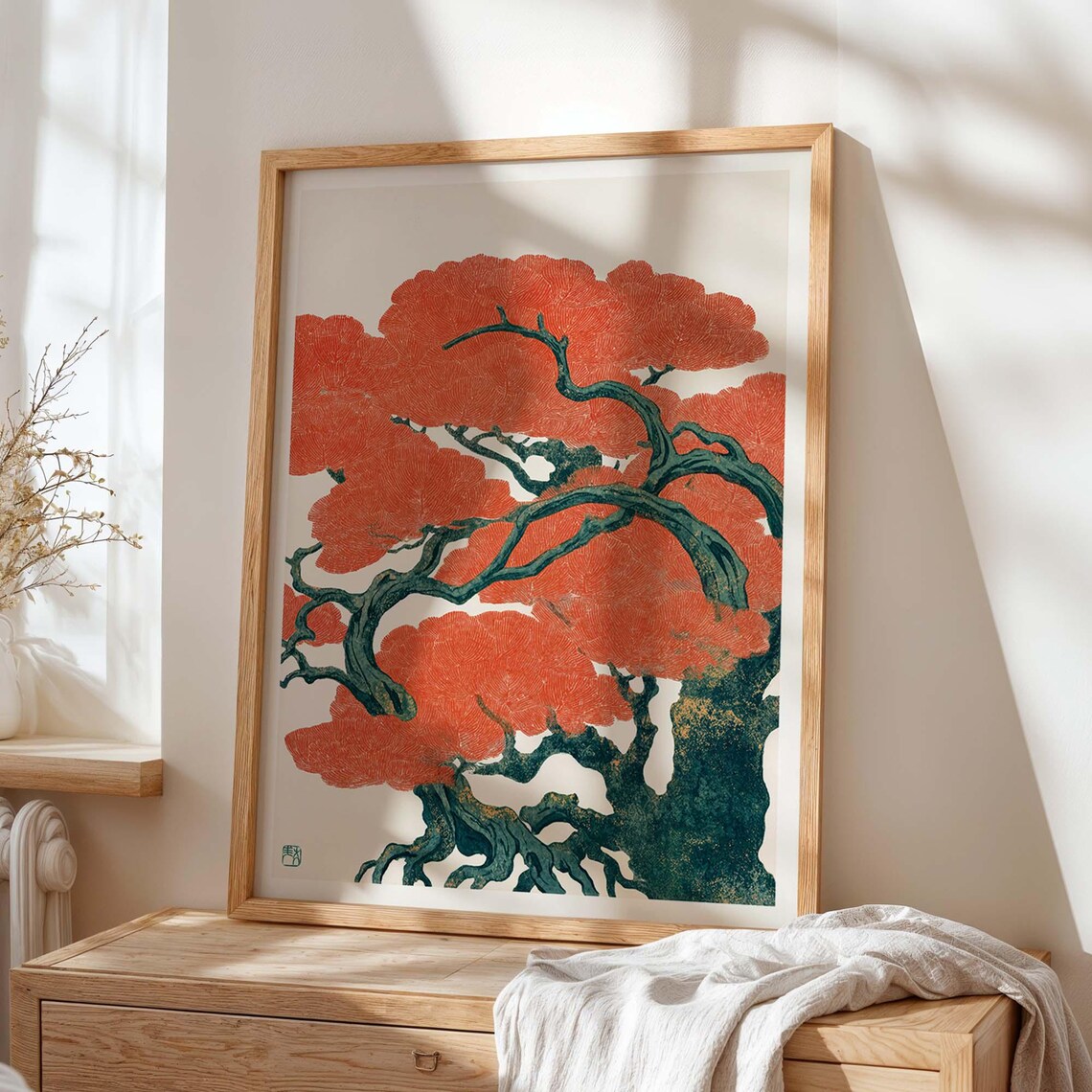 Japanese Tree, Coral Bonsai Zen Decor Art Print